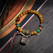 Golden Brown Tibetan Bracelet with Amulet Charm
