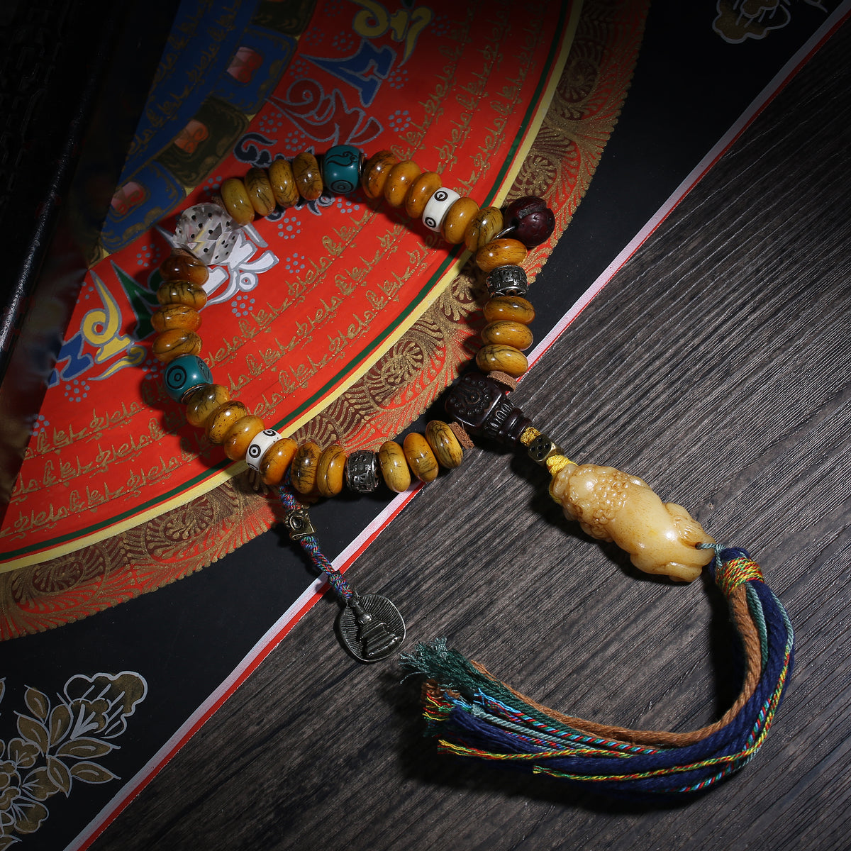 Golden Brown Handheld Tibetan Prayer Beads with Tassel