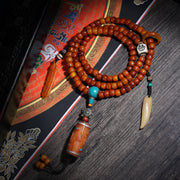 Warm Brown 108 Mala Beads with Turquoise-Color Accents