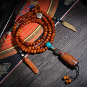 Detail view of Warm Brown 108 Mala Beads with Turquoise-Color Accents (2 of 6)