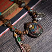 Detail view of Dark Brown 108 Mala Beads with Turquoise-Color Accents (4 of 6)