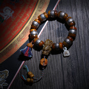 Detail view of Barrel Bead Tibetan Buddhist Bracelet with Metal Bands (2 of 6)
