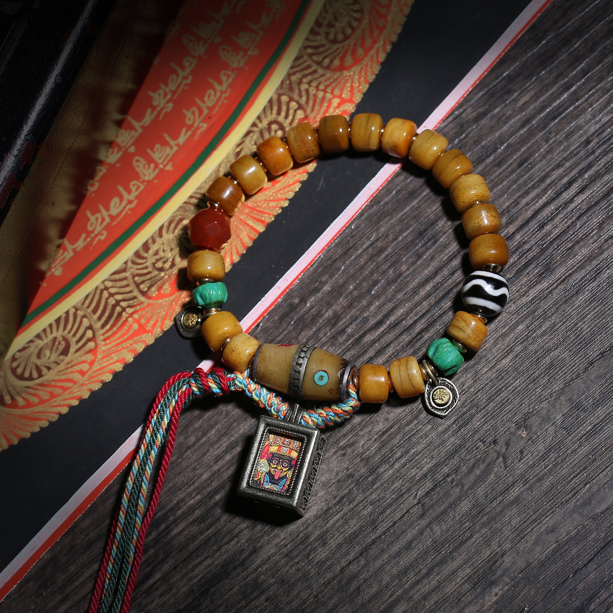 Golden Brown Tibetan Bracelet with Amulet Charm