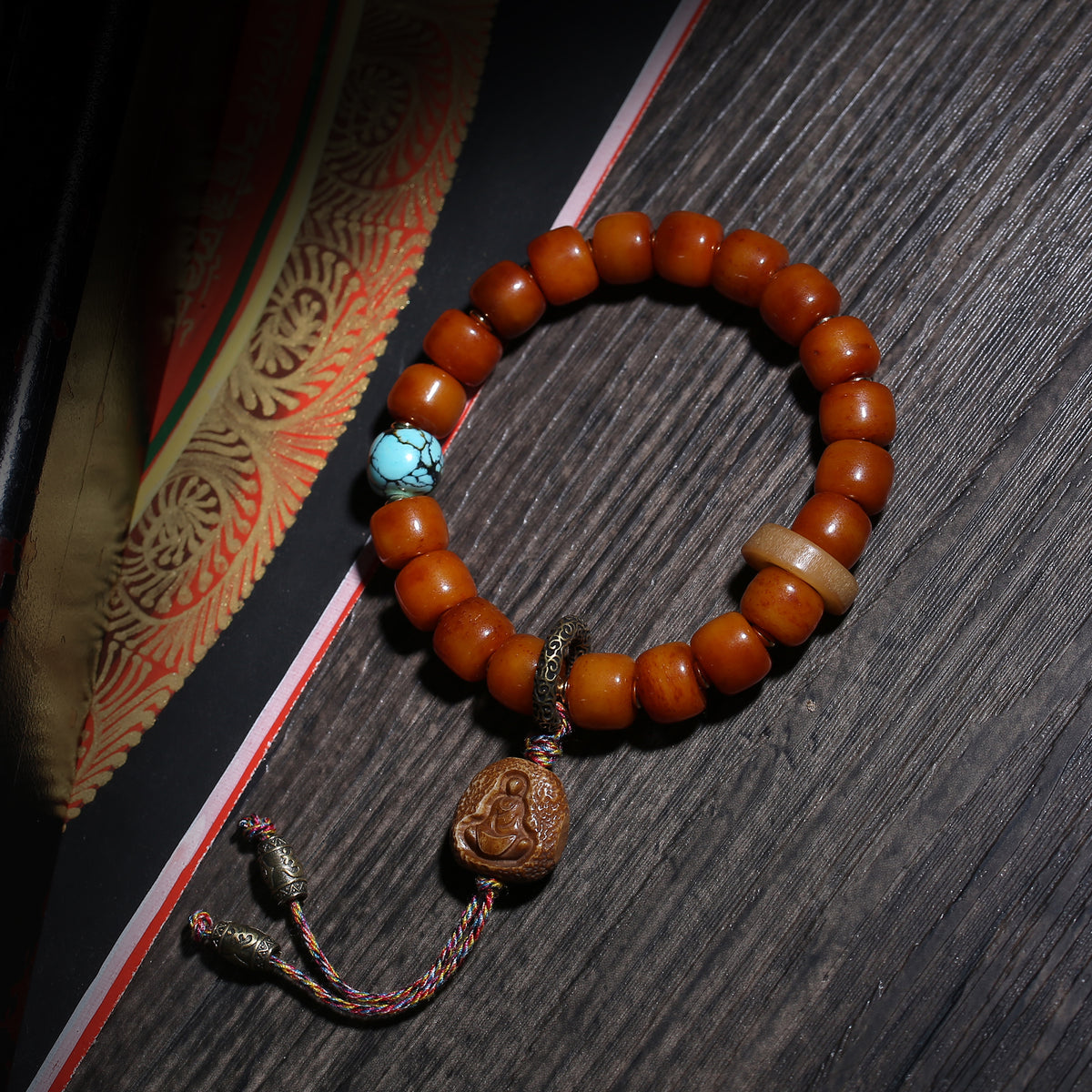 Detail view of Minimalist Amber-Color Buddhist Bead Bracelet (3 of 6)