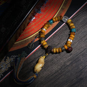 Golden Brown Handheld Tibetan Prayer Beads with Tassel