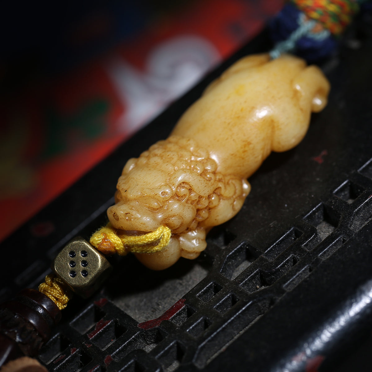 Detail view of Golden Brown Handheld Tibetan Prayer Beads with Tassel (3 of 6)