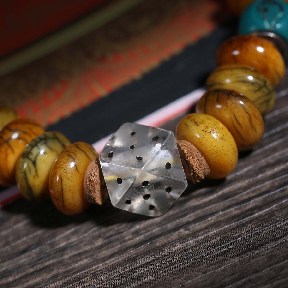 Detail view of Golden Brown Handheld Tibetan Prayer Beads with Tassel (5 of 6)