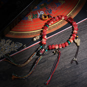 Red Carved Handheld Buddhist Prayer Beads with Tassels
