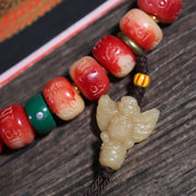 Detail view of Red Carved Handheld Buddhist Prayer Beads with Tassels (3 of 6)