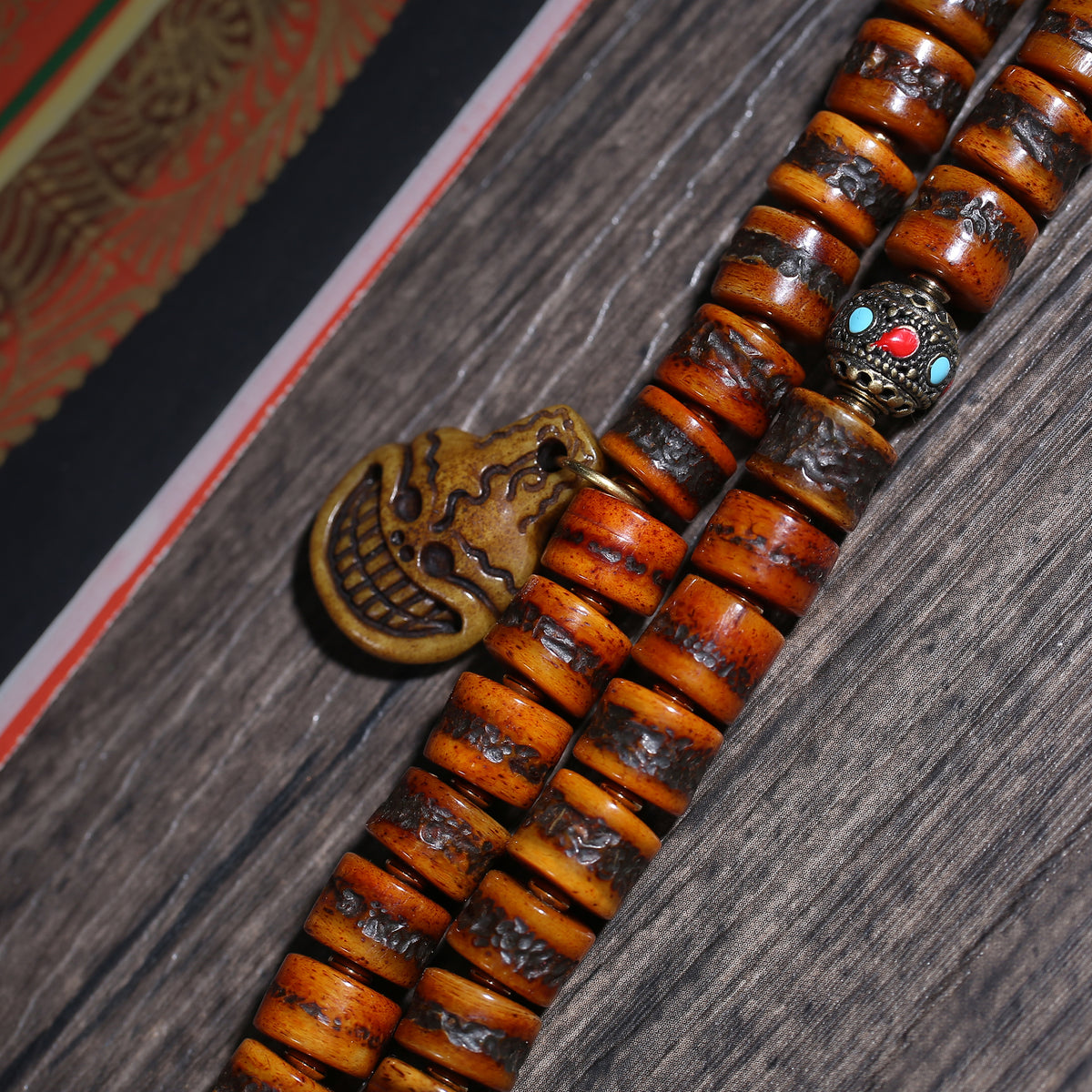 Detail view of Brown 108 Mala Beads with Mixed Charm Accents (4 of 6)