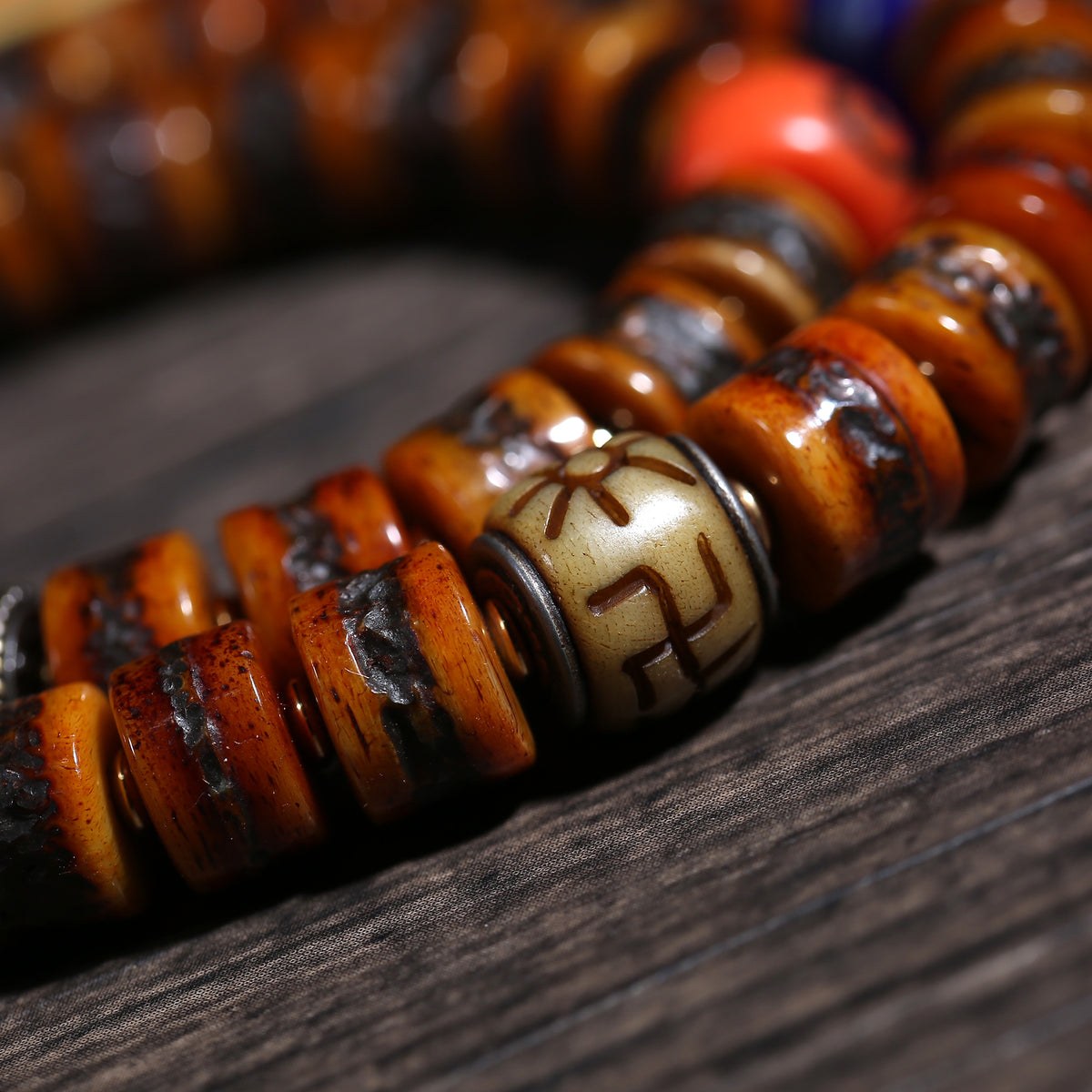 Detail view of Brown 108 Mala Beads with Mixed Charm Accents (5 of 6)