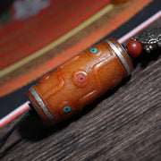 Detail view of Warm Brown 108 Mala Beads with Turquoise-Color Accents (3 of 6)