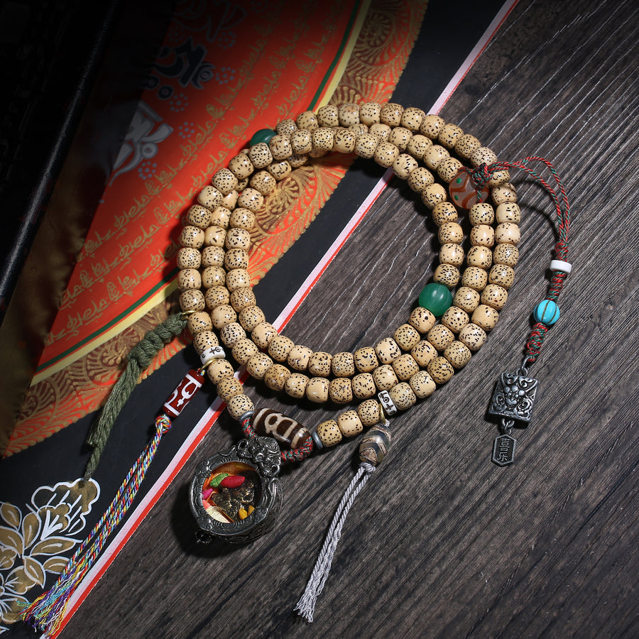 Speckled 108 Mala Beads with Dzi-Style Accent