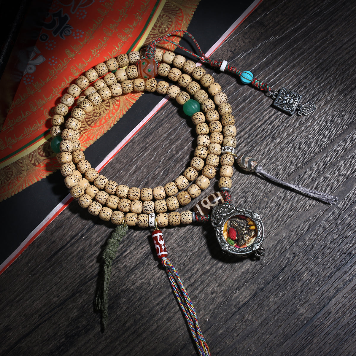 Detail view of Speckled 108 Mala Beads with Dzi-Style Accent (2 of 7)