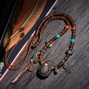 Dark Brown 108 Mala Beads with Turquoise-Color Accents