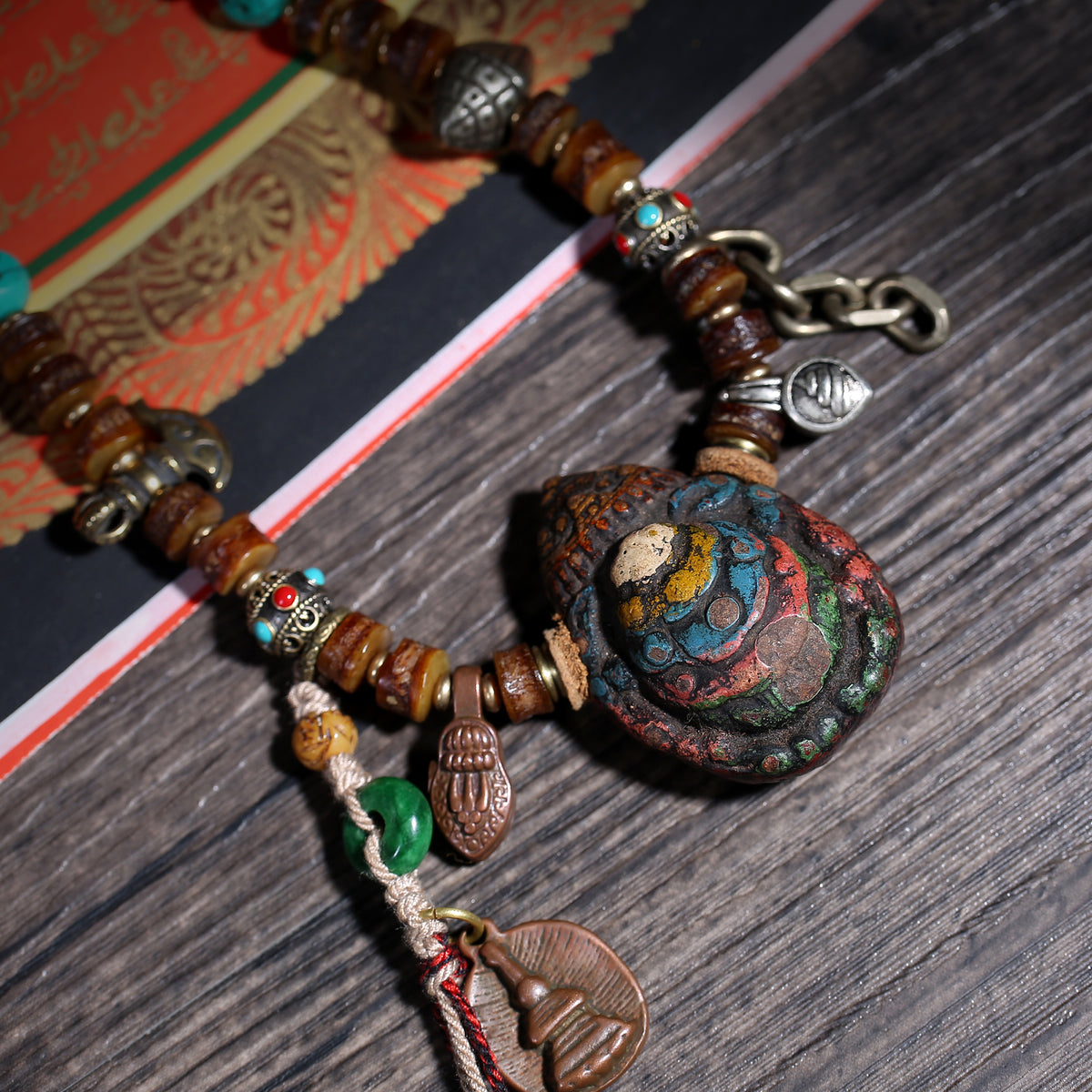 Detail view of Dark Brown 108 Mala Beads with Turquoise-Color Accents (4 of 6)
